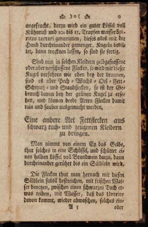 Eine andere Art Fettflecken aus schwarz tuch- und zeugenen Kleidern zu bringen.