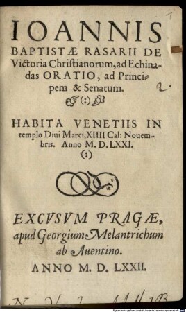 De Victoria Christianorum ad Echinadas Oratio