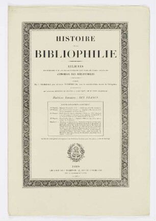 Titelblatt der Folge "Geschichte der Bibliophilie"