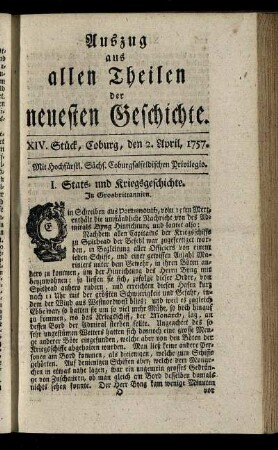 XIV. Stück, Coburg, den 2. April, 1757.