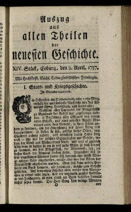 XIV. Stück, Coburg, den 2. April, 1757.