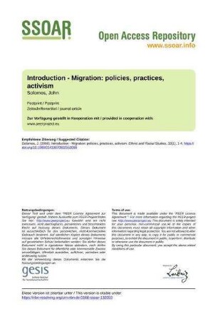 Introduction - Migration: policies, practices, activism