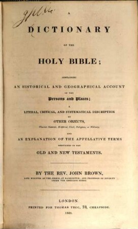 A Dictionary of the Holy Bible
