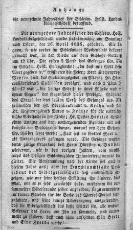 Anhang; die neunzehnte Jahresfeier der Schlesw. Holst. Landesbibelgesellschaft betreffend.