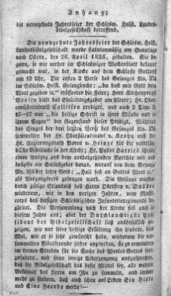 Anhang; die neunzehnte Jahresfeier der Schlesw. Holst. Landesbibelgesellschaft betreffend.