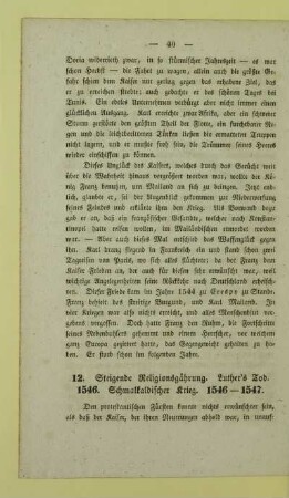 12. Steigende Religionsgaehrung. Luther's Tod. 1546. Schmalkaldischer Krieg. 1546-1547