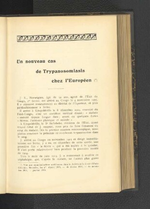 Un nouveau cas de Trypanosomiasis chez l'Européen.