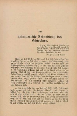 Die naturgemäße Behandlung des Schweines