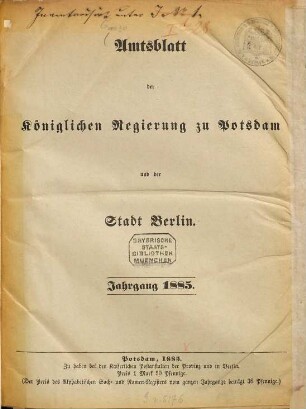 Amtsblatt der Regierung in Potsdam. 1885