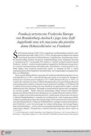 79: Fundacje artystyczne Fryderyka Starego von Brandenburg-Ansbach i jego żony Zofii Jagiellonki oraz ich znaczenie dla prestiżu domu Hohenzollernów we Frankonii