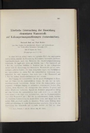 Kinetische Untersuchungen der Einwirkung elementaren Wasserstoffs auf Kaliumpermanganatlösungen (Autoreduktion).