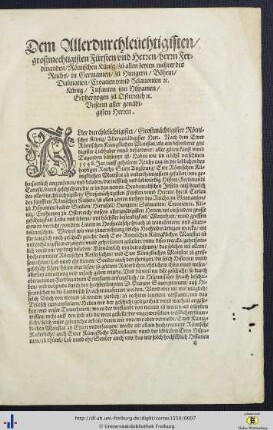Dem Allerdurchleuchtigste, großmechtigisten Fürsten und Herren, Herrn Ferdinanden, Römischen Künig, zu allen zeyten mehrer des Reichs …