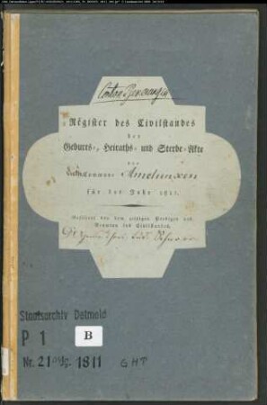 Zivilstandsregister der evangelischen Gemeinde Amelunxen, Kreis Höxter (GHT 1811). (Gemeinde: Evangelische Gemeinde Amelunxen, Kreis Höxter)