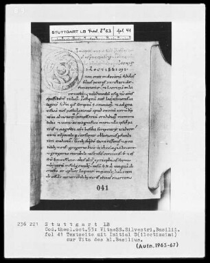 Vitae Sancti Silvestri, Basilii, Egidii — Initiale D (ilectissimi), Folio 41 recto