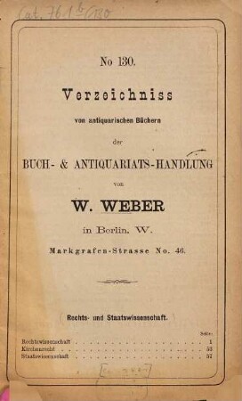 Verzeichnis antiquarischer Bücher. 130. [ca. 1881]