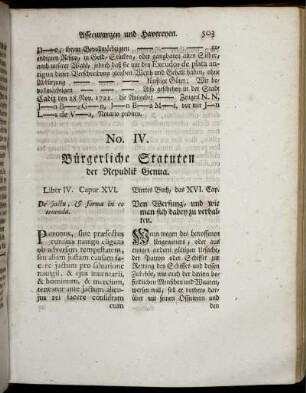 No. IV. Bürgerliche Statuten der Republik Genua.