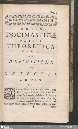 Cap. I. De Definitione Et Obiectis Artis