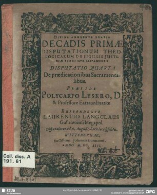 Disputatio Quarta De praedicationibus Sacramentalibus
