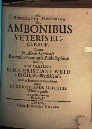 Disputatio Historica De Ambonibus Veteris Ecclesiae