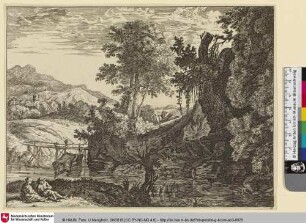 [Berglandschaft mit Rastenden am Fluss]