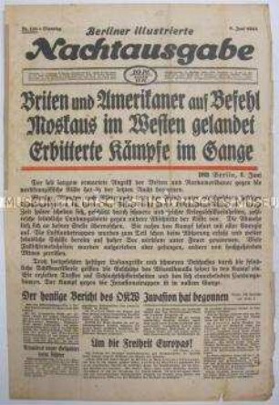 Umschlagblatt der Abendzeitung "Berliner illustrierte Nachtausgabe" zur Landung der Alliierten in Nordfrankreich