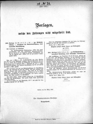Anlage: ad No. 24 (280-281.), Vorlagen, welche den Zeitungen nicht mitgeteilt sind