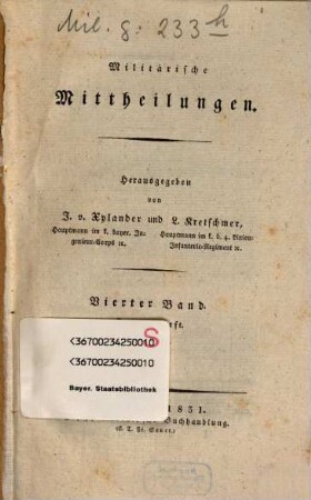 Militärische Mittheilungen. 4,3, 4,3. 1831