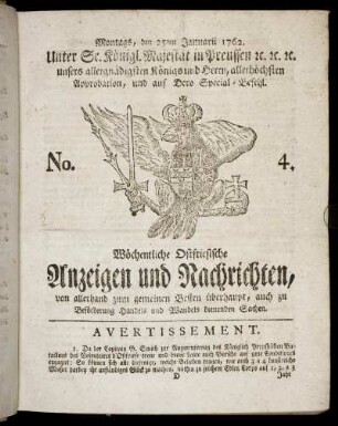 No. 4. Montags, den 25ten Januarii 1762.