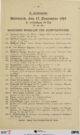 II. Auktionstag: Mittwoch, den 17. Dezember 1919: Modernes Mobiliar und Kunstgewerbe (Nr. 444-885)