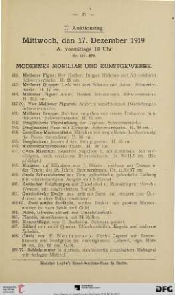II. Auktionstag: Mittwoch, den 17. Dezember 1919: Modernes Mobiliar und Kunstgewerbe (Nr. 444-885)