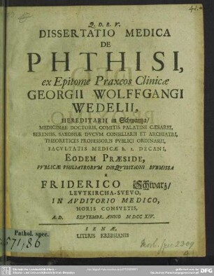 Dissertatio Medica De Phthisi
