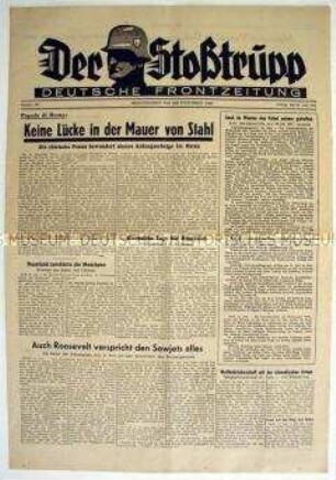 Kriegszeitung einer Wehrmachtseinheit "Der Stoßtrupp" überwiegend zum Krieg gegen die Sowjetunion