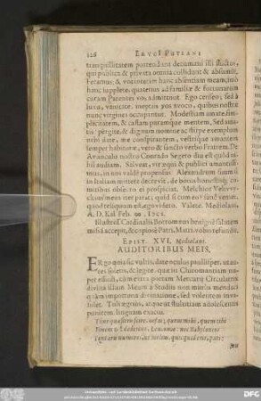 Epist. XVI. Mediolani. Auditoribus Meis.