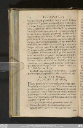 Epist. XVI. Mediolani. Auditoribus Meis.