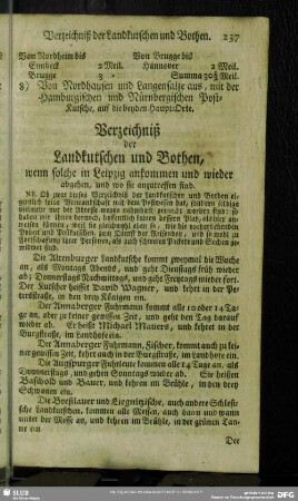 Verzeichniß der Landkutscher und Bothen