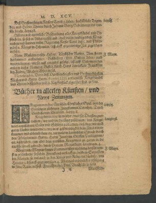 Bücher in allerley Künsten/ und Newe Zeitungen.