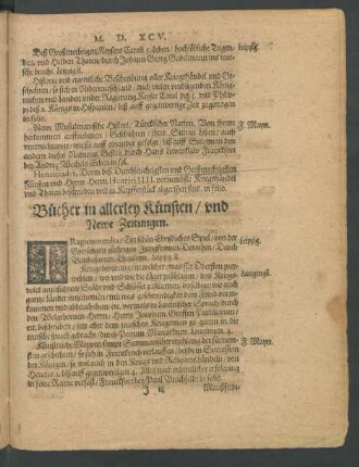 Bücher in allerley Künsten/ und Newe Zeitungen.