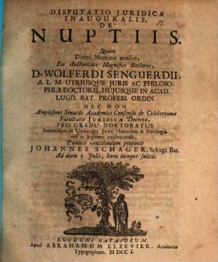 Disp. iur. inaug. de nuptiis