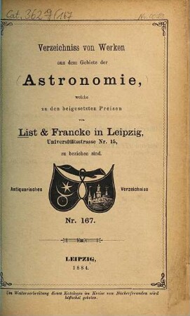 Lager-Verzeichnis. 167. 1884
