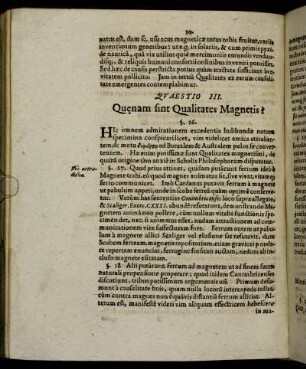 Quaestio III. Quaenam sint Qualitates Magnetis?