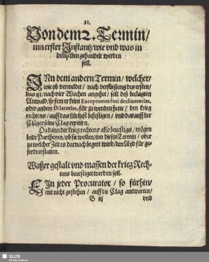 Von dem 2. Termin, in erster Instantz