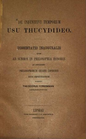 De infinitivi temporum usu Thucydideo : (Leipz. Doctordiss.)