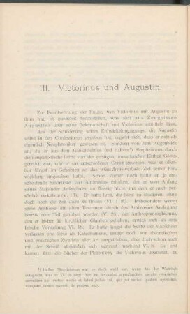 III. Victorinus und Augustin.