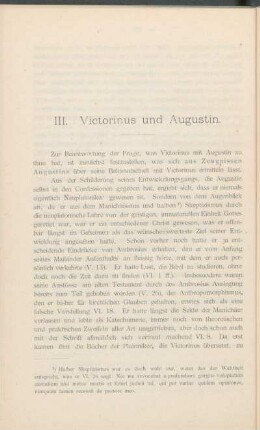 III. Victorinus und Augustin.