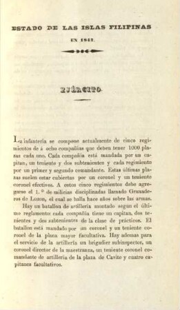 Estado de las islas Filipinas en 1842. Ejército