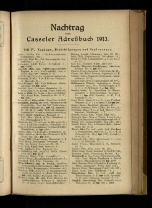 Nachtrag zum Casseler Adreßbuch 1913