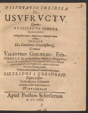 Disputatio Iuridica De Usufructu