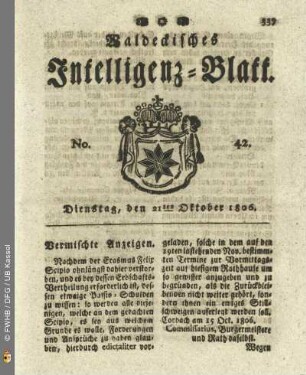 No. 42. Dienstag, den 21ten Oktober 1806