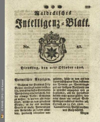 No. 42. Dienstag, den 21ten Oktober 1806