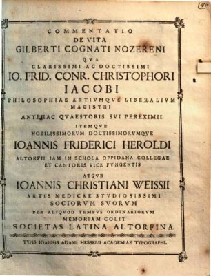 Commentatio De Vita Gilberti Cognati Nozereni